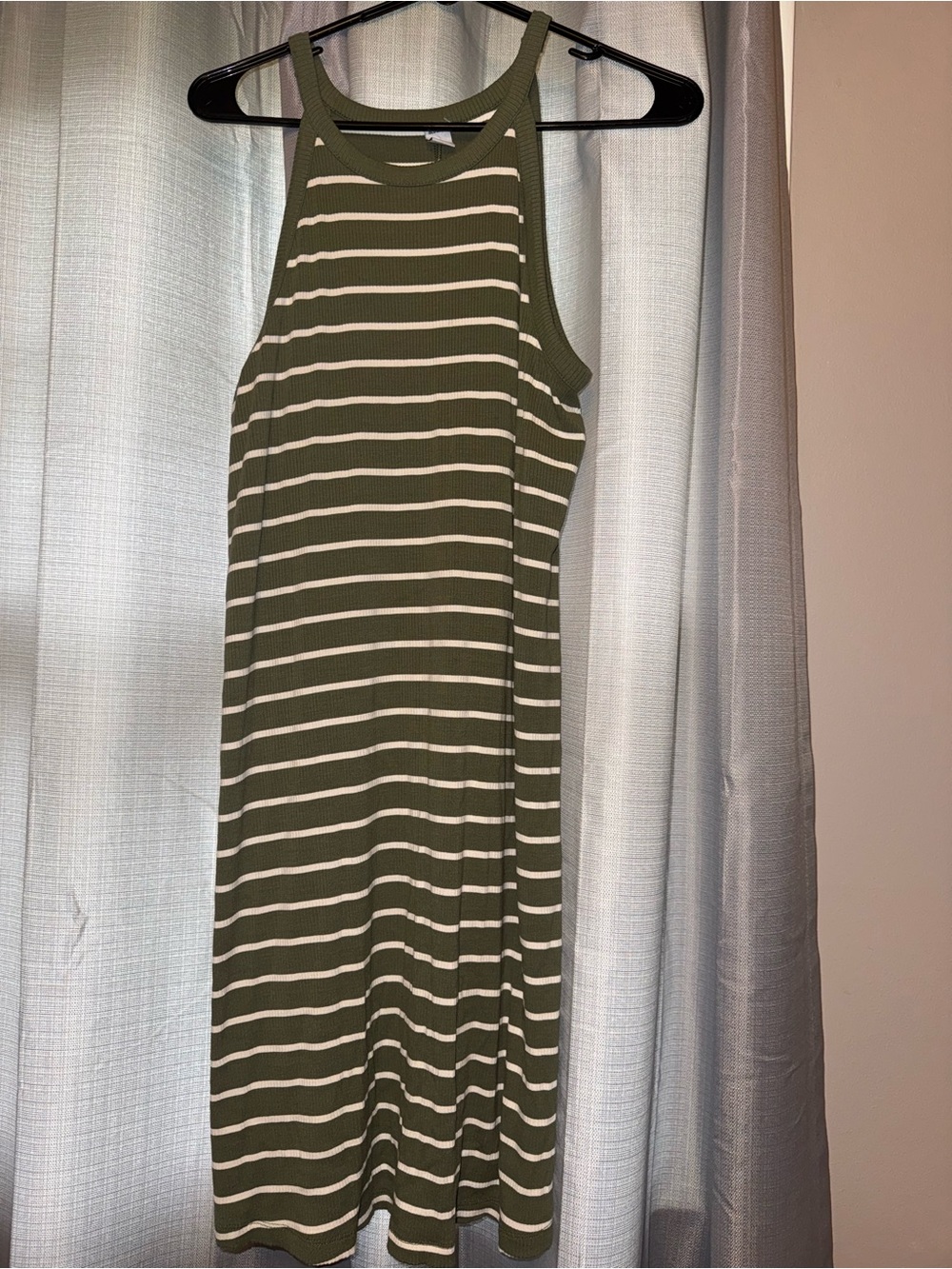 Old Navy Olive Green and White Striped Midi Dress
